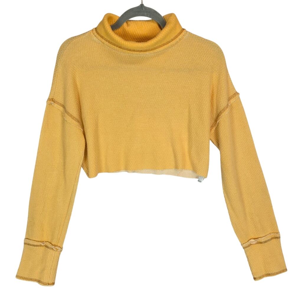 Urban Outfitter Out From Under Crop Sweater S Waffle Knit Yellow Turtleneck Top
